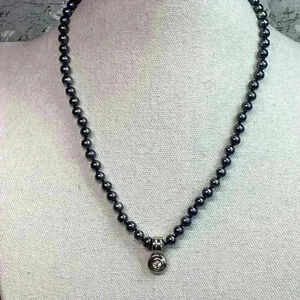 Vintage Grey Faux Glass Pearl Necklace with Removable Rhinestone Enhancer